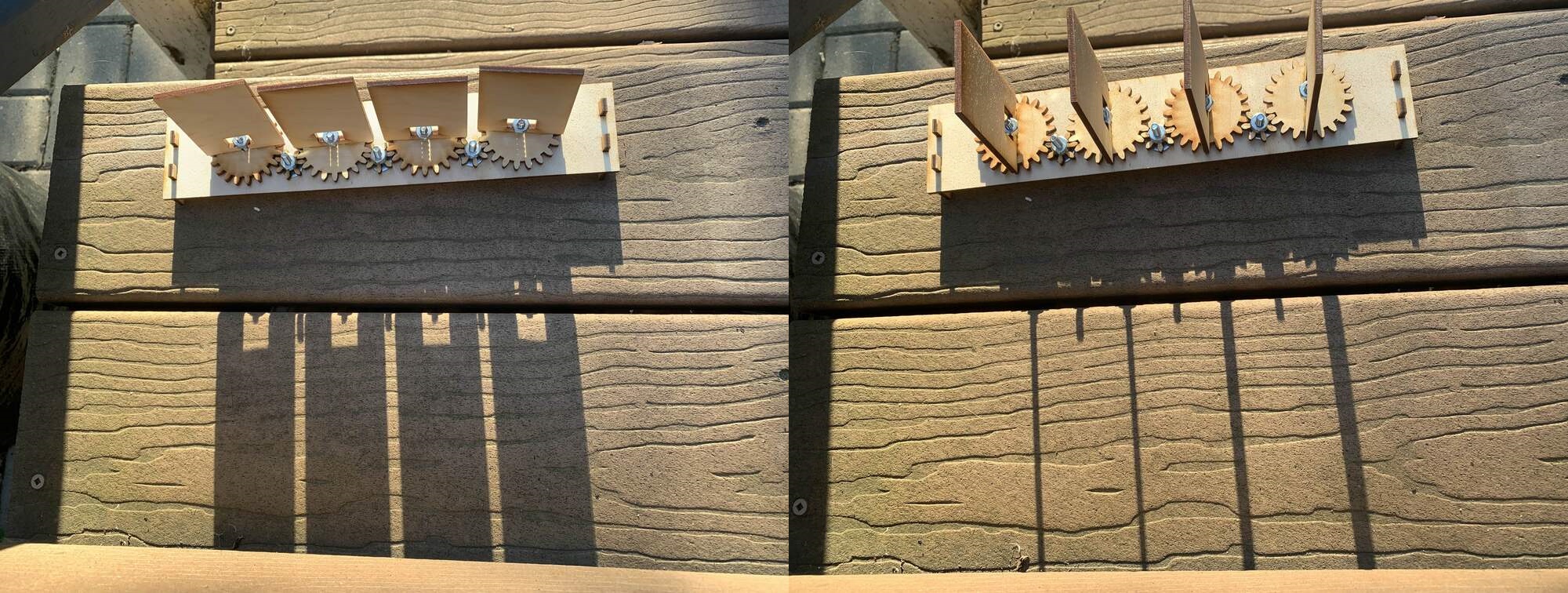 Wooden blinds. Left hand is closed, right is open